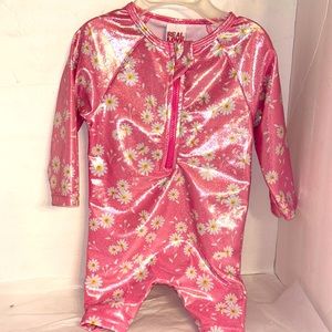 Swimsuit 6/9M long sleeve onesie bottom buttons zipper front Real Love Brand NWT